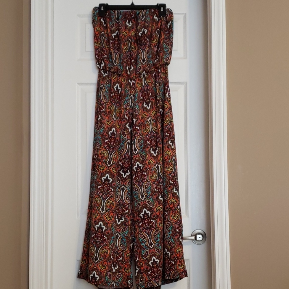 Espresso Patterned Strapless Romper Jumpsuit
